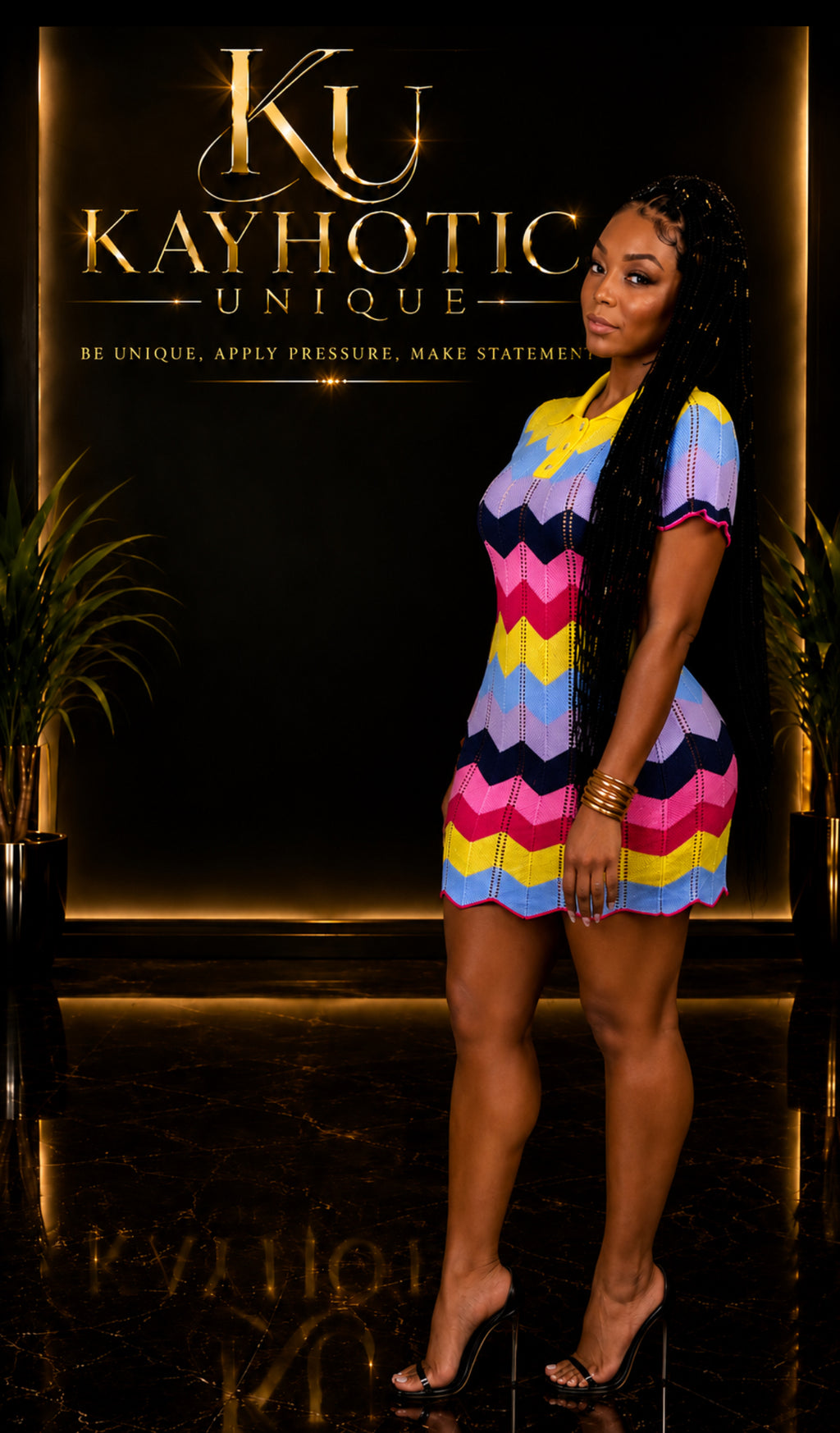 Chevron Knit Short Sleeve Sweater Dress