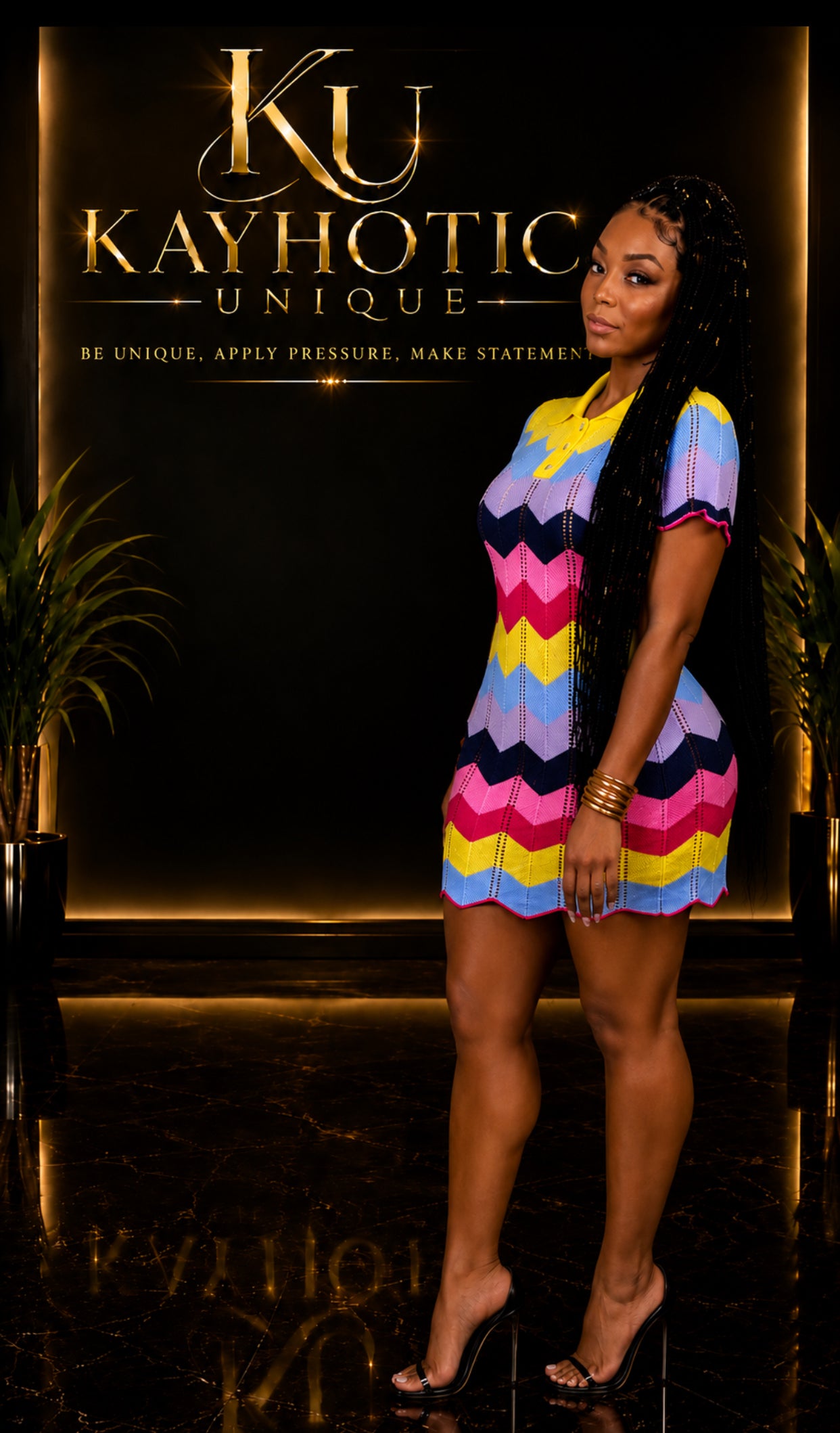 Chevron Knit Short Sleeve Sweater Dress